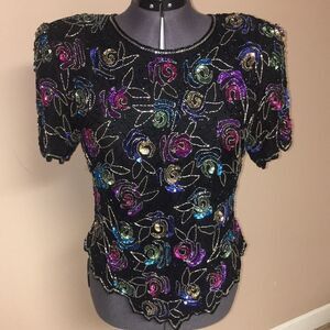 Vintage Laurence kagar beaded sequins blouse PM